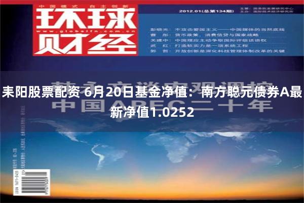 耒阳股票配资 6月20日基金净值：南方聪元债券A最新净值1.0252